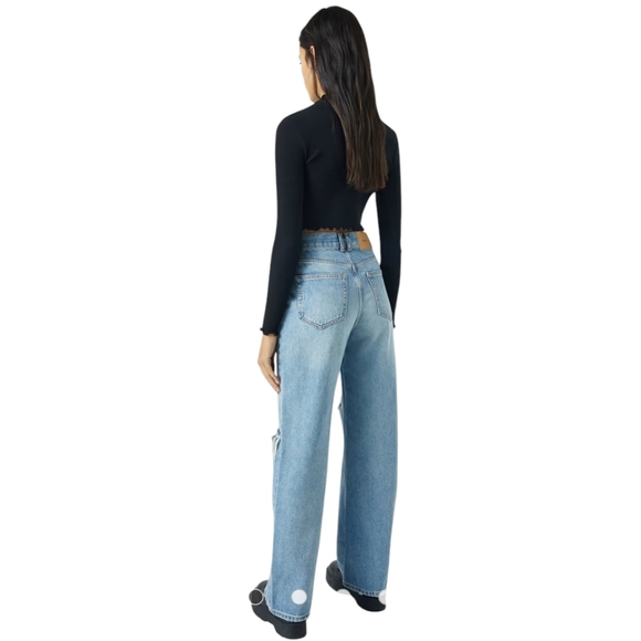 Pull & Bear 90s Straight Leg Jeans with Rips in Blue Size 2 - Picture 3 of 10